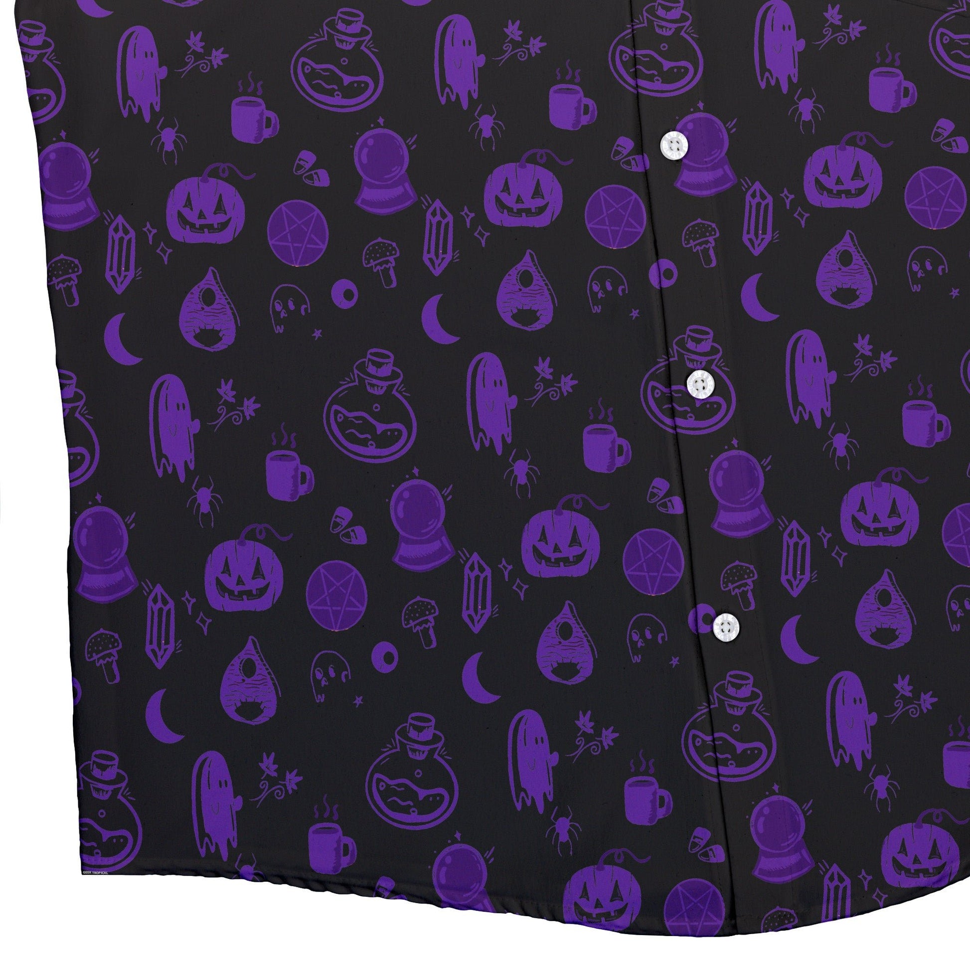 Spooky Halloween Purple Button Up Shirt Geek Nerd adult sizing Design by Heather Davenport halloween