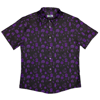 Spooky Halloween Purple Button Up Shirt Geek Nerd adult sizing Design by Heather Davenport halloween