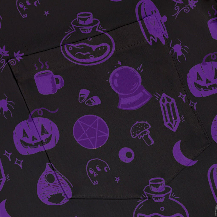 Spooky Halloween Purple Button Up Shirt Geek Nerd adult sizing Design by Heather Davenport halloween