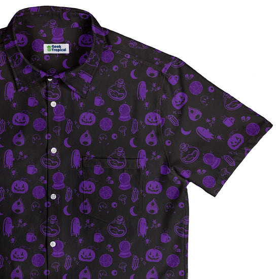Spooky Halloween Purple Button Up Shirt Geek Nerd adult sizing Design by Heather Davenport halloween