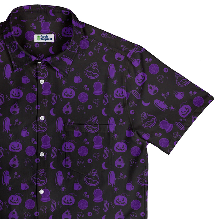Spooky Halloween Purple Button Up Shirt Geek Nerd adult sizing Design by Heather Davenport halloween