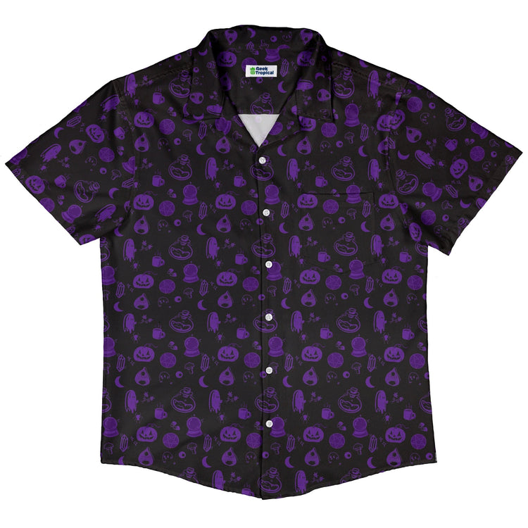 Spooky Halloween Purple Button Up Shirt Geek Nerd adult sizing Design by Heather Davenport halloween