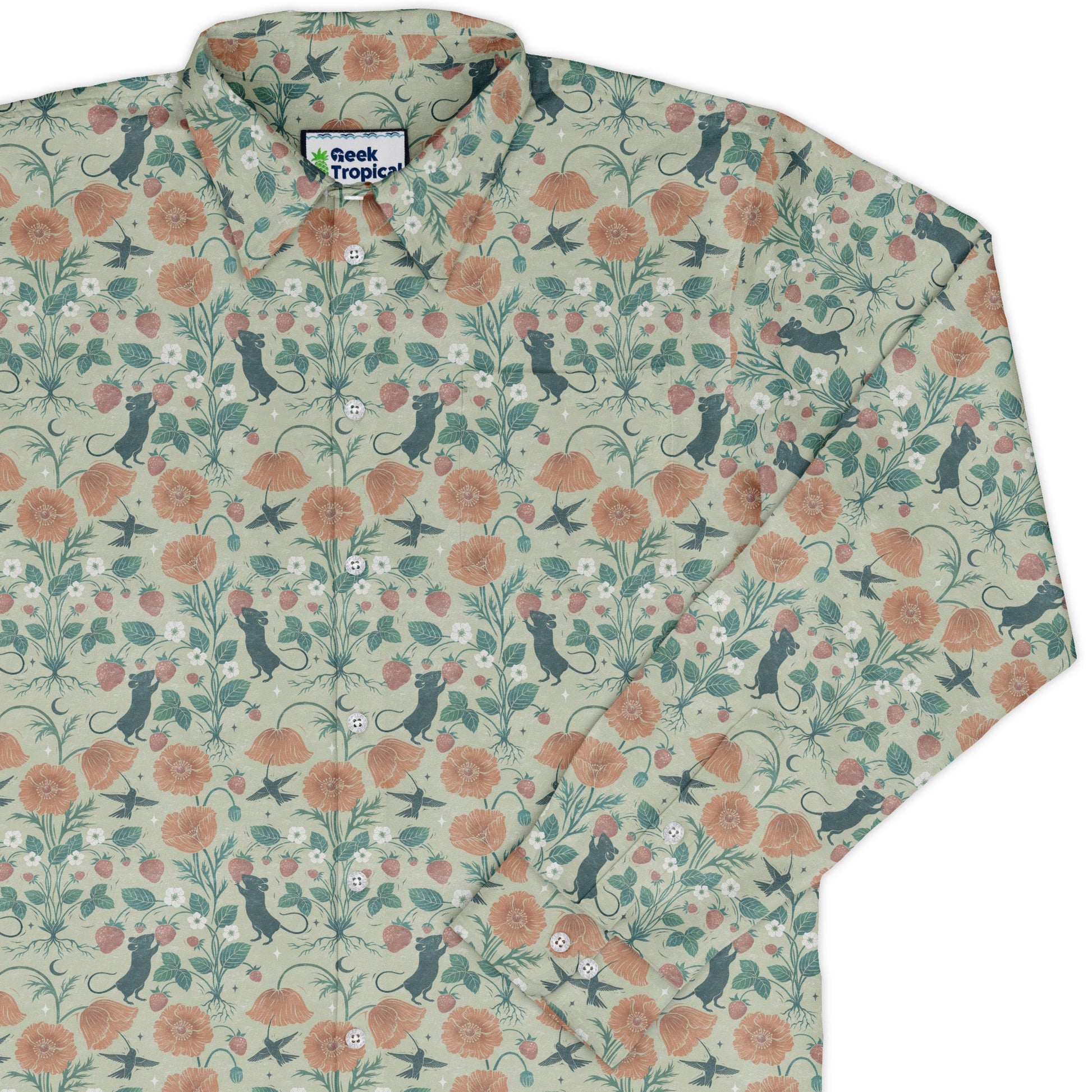 Spring Garden Long Sleeve Button Up Shirt Geek Nerd 0925 adult sizing All Adult Button Up Shirts