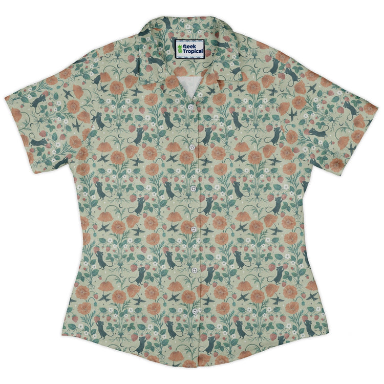 Spring Garden Curvy Button Up Shirt Geek Nerd 0925 All Adult Button Up Shirts Botany Print
