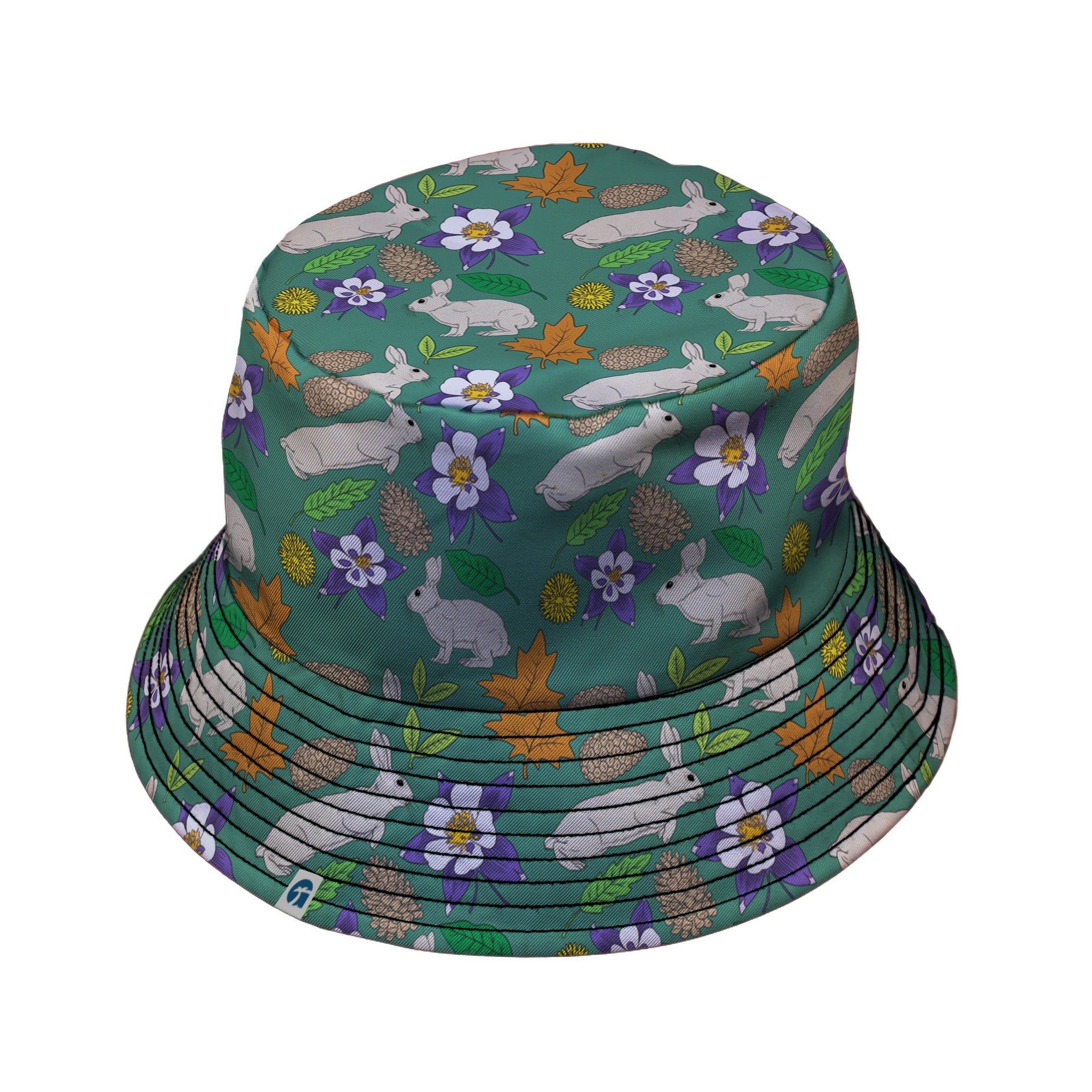 Spring Forest Green Bucket Hat Geek Nerd animal patterns botany print Design by Julie Kitzes