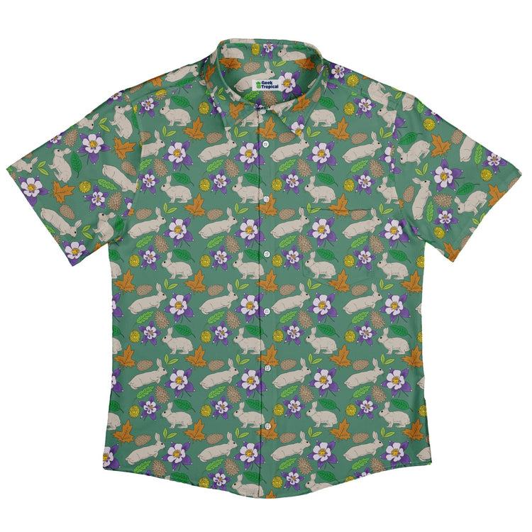 Spring Forest Green Button Up Shirt Geek Nerd adult sizing animal patterns botany print