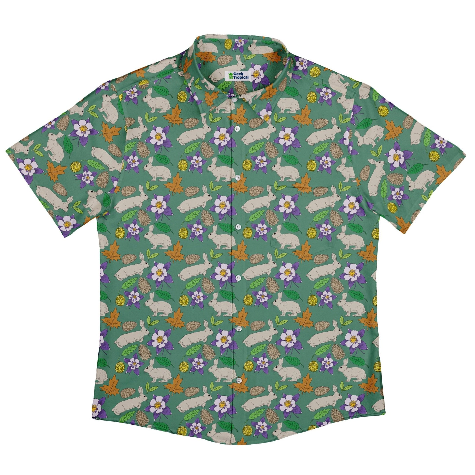 Spring Forest Green Button Up Shirt Geek Nerd adult sizing animal patterns botany print