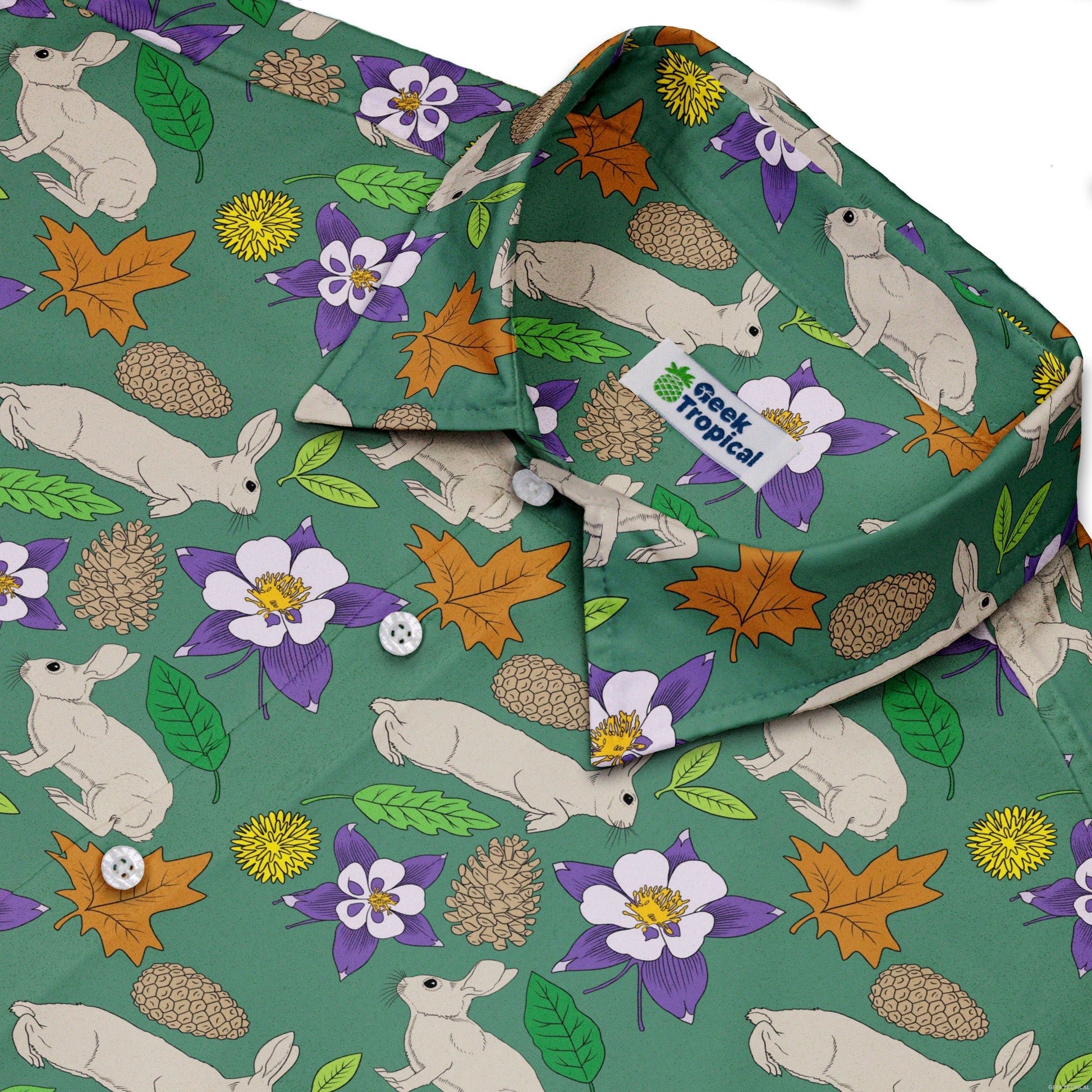 Spring Forest Green Button Up Shirt Geek Nerd adult sizing animal patterns botany print