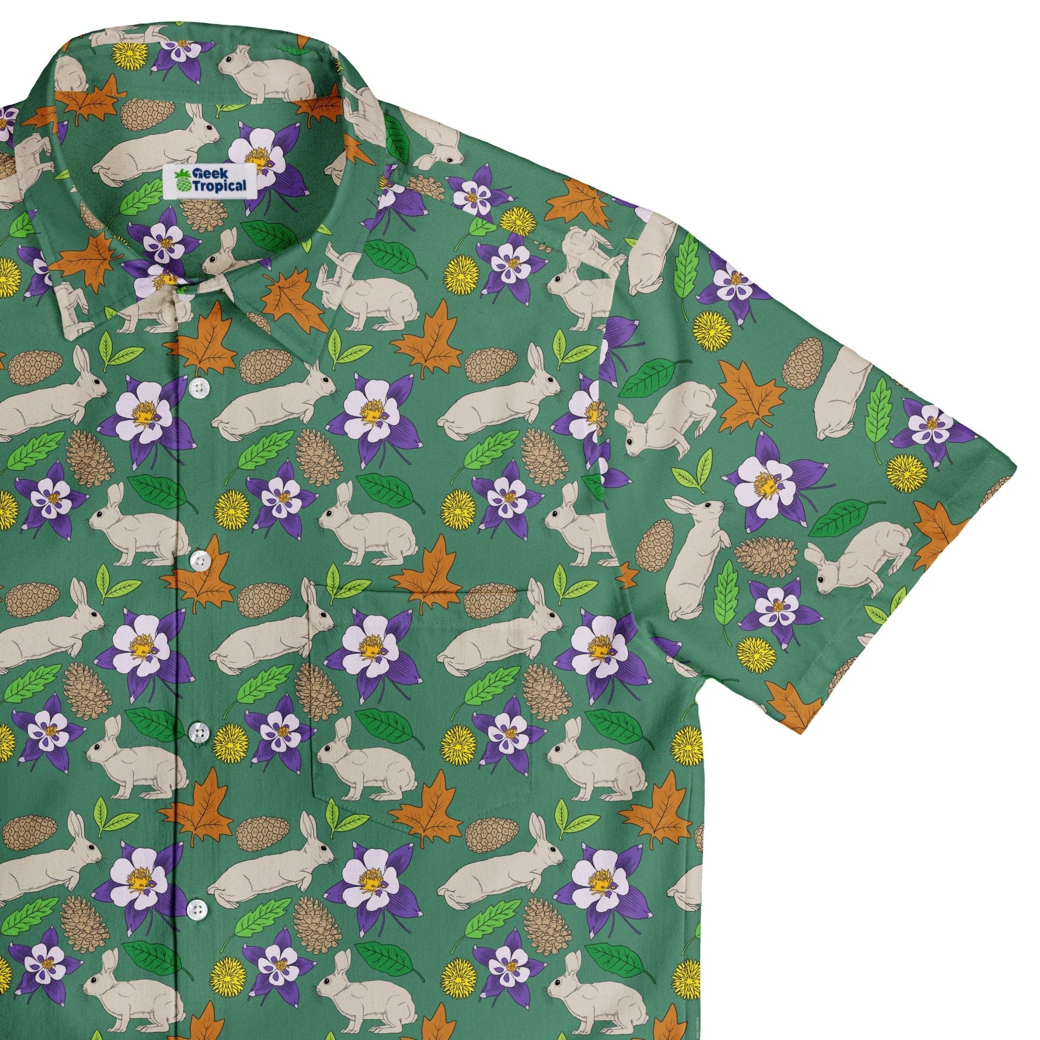Spring Forest Green Button Up Shirt Geek Nerd adult sizing animal patterns botany print