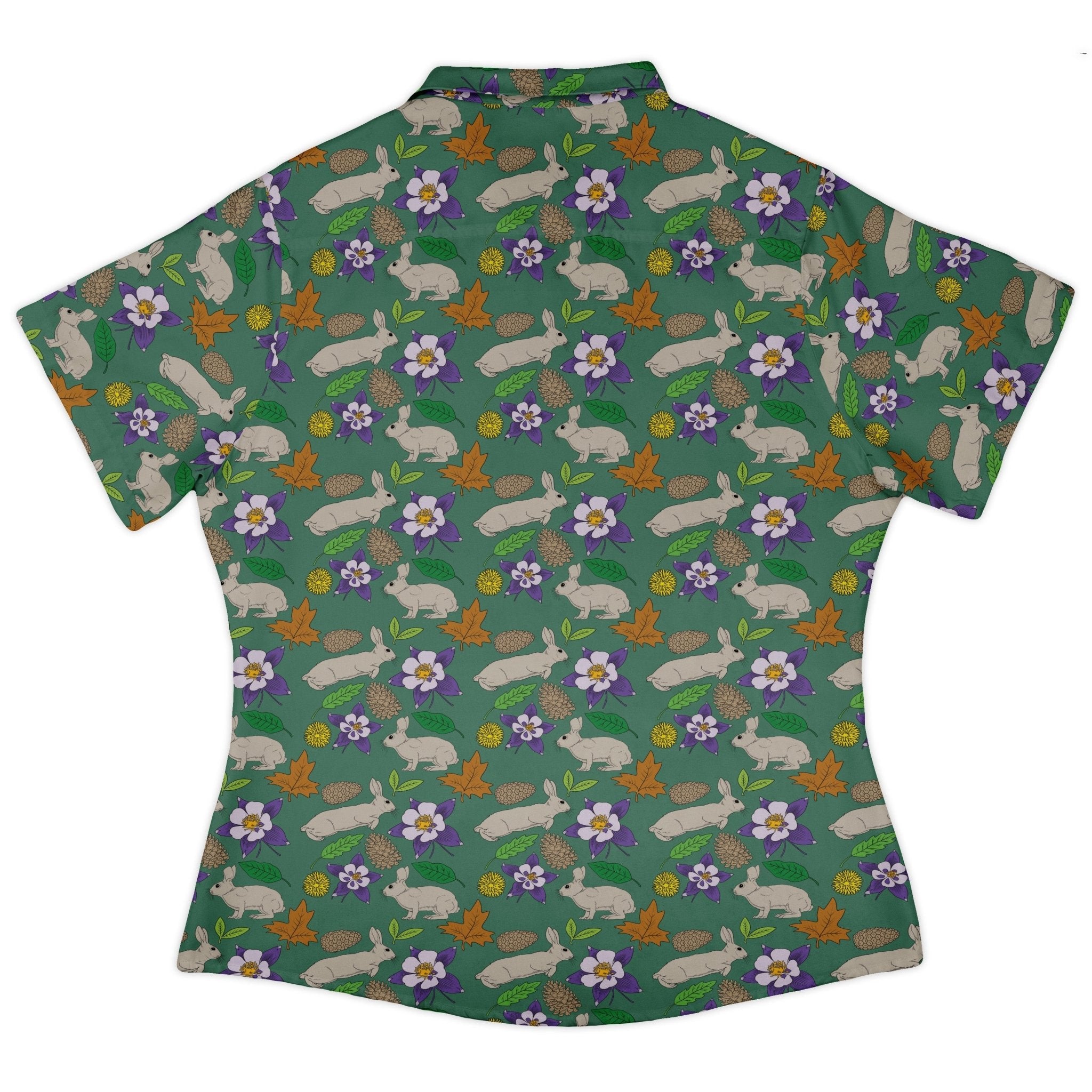 Spring Forest Green Curvy Button Up Shirt Geek Nerd animal patterns botany print Design by Julie Kitzes