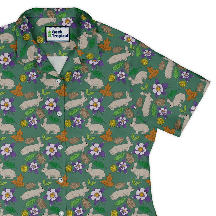 Spring Forest Green Curvy Button Up Shirt Geek Nerd animal patterns botany print Design by Julie Kitzes