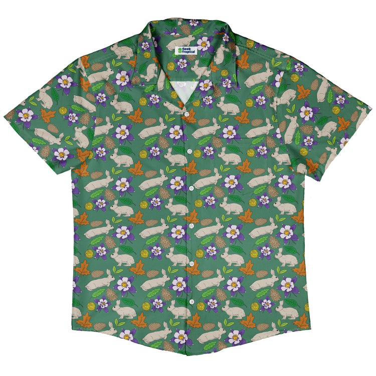 Spring Forest Green Button Up Shirt Geek Nerd adult sizing animal patterns botany print