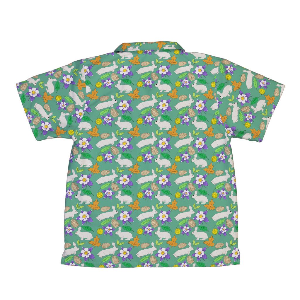 Spring Forest Green Youth Hawaiian Shirt Geek Nerd animal patterns botany print Design by Julie Kitzes