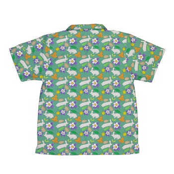 Spring Forest Green Youth Hawaiian Shirt Geek Nerd animal patterns botany print Design by Julie Kitzes