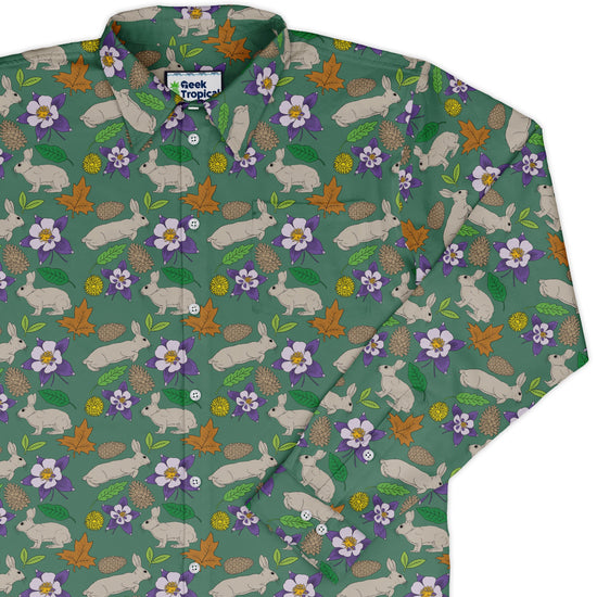 Spring Forest Green Long Sleeve Button Up Shirt Geek Nerd adult sizing animal patterns botany print