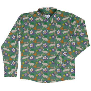 Spring Forest Green Long Sleeve Button Up Shirt Geek Nerd adult sizing animal patterns botany print