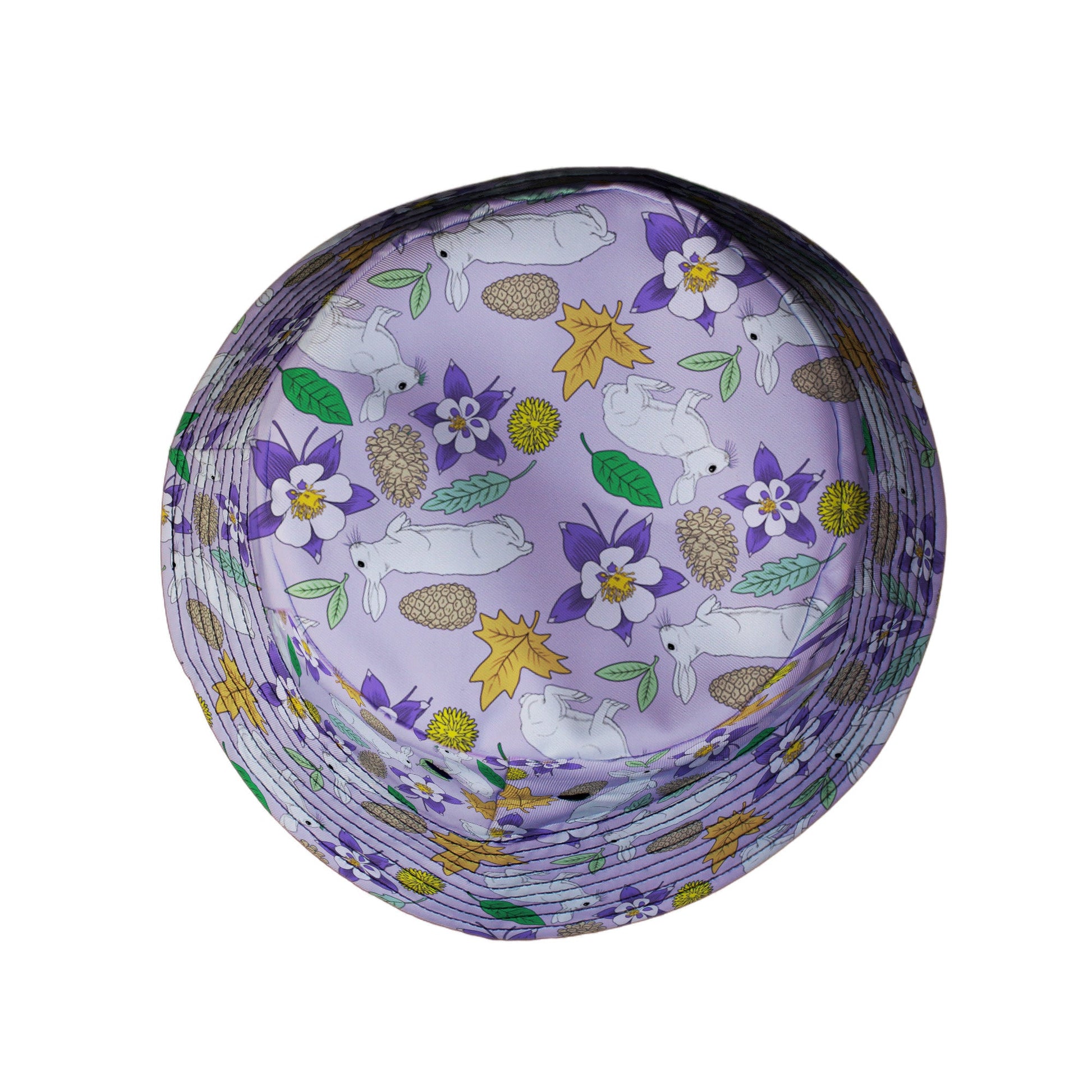 Spring Forest Purple Bucket Hat Geek Nerd animal patterns botany print Design by Julie Kitzes