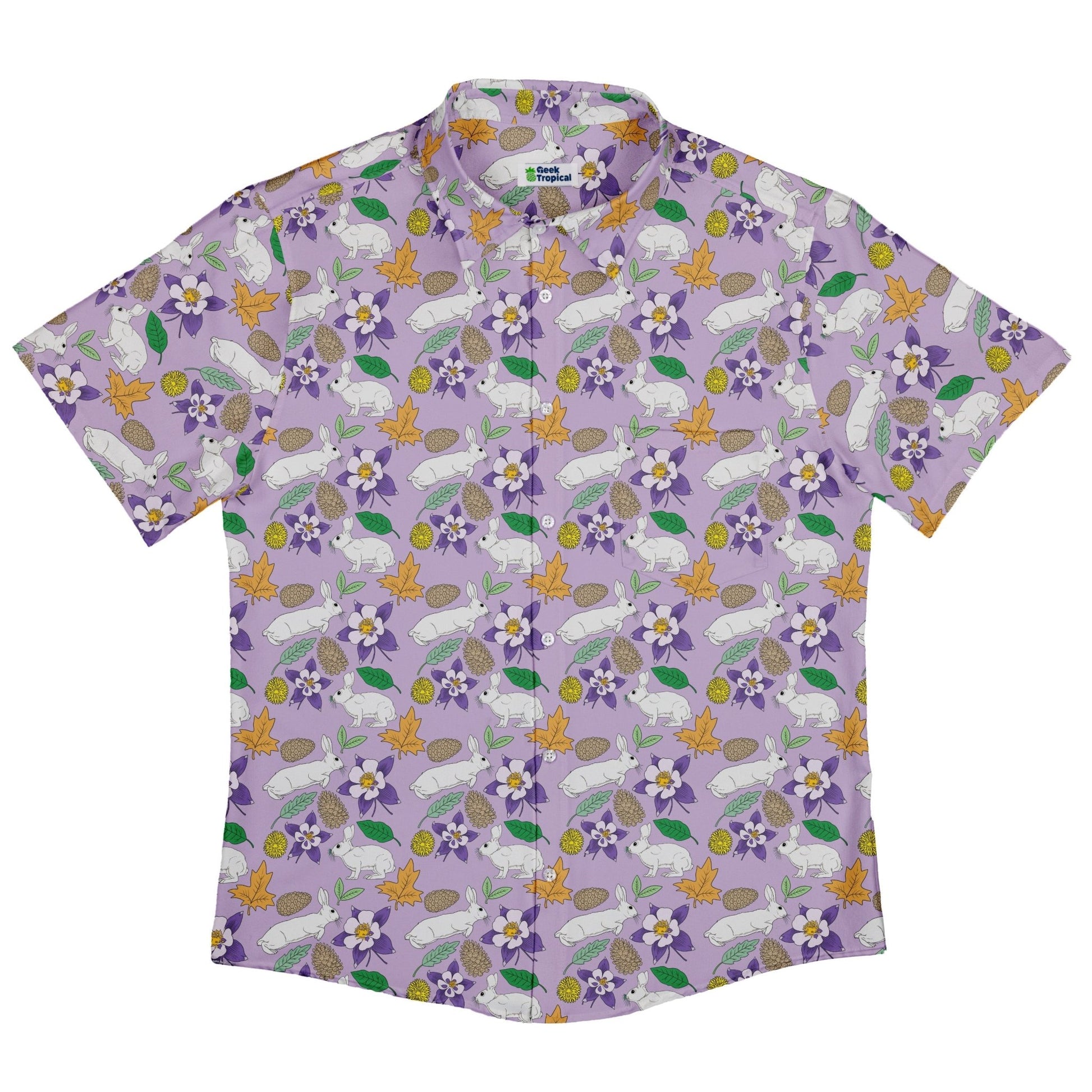 Spring Forest Purple Button Up Shirt Geek Nerd adult sizing animal patterns botany print