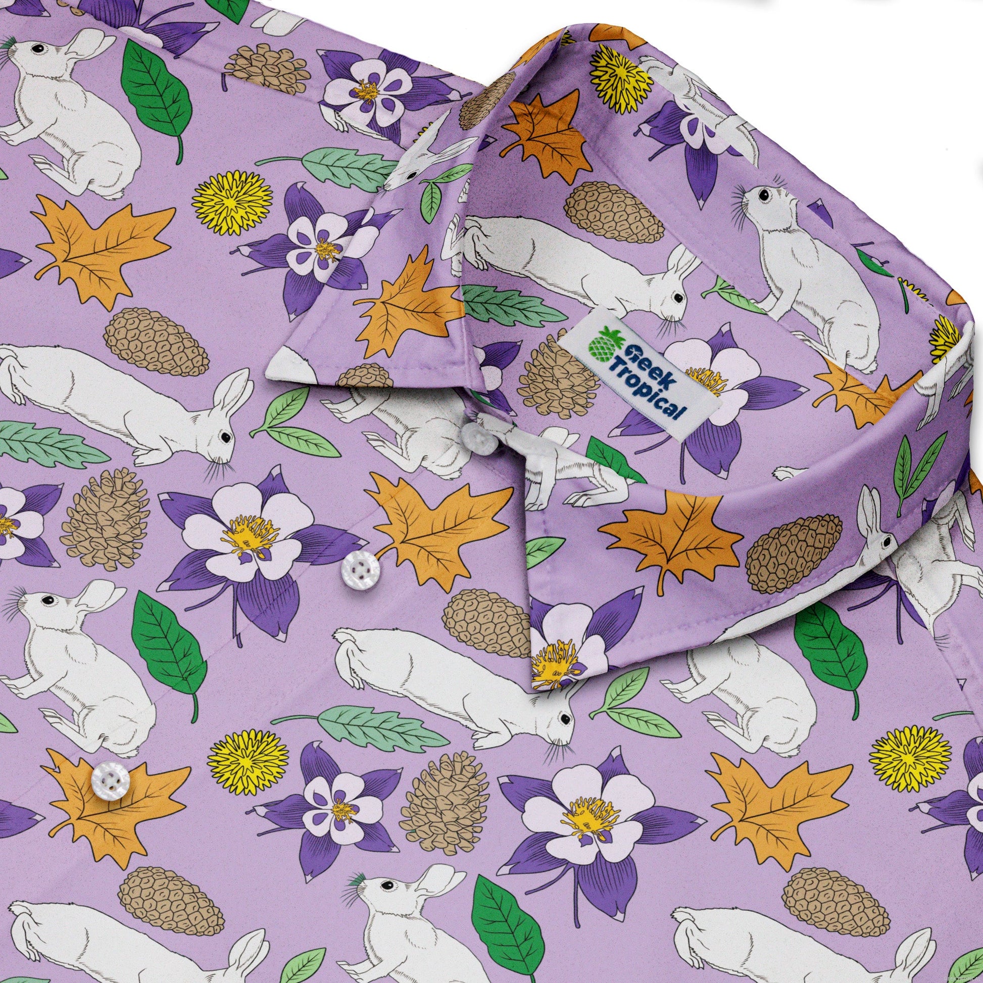 Spring Forest Purple Button Up Shirt Geek Nerd adult sizing animal patterns botany print