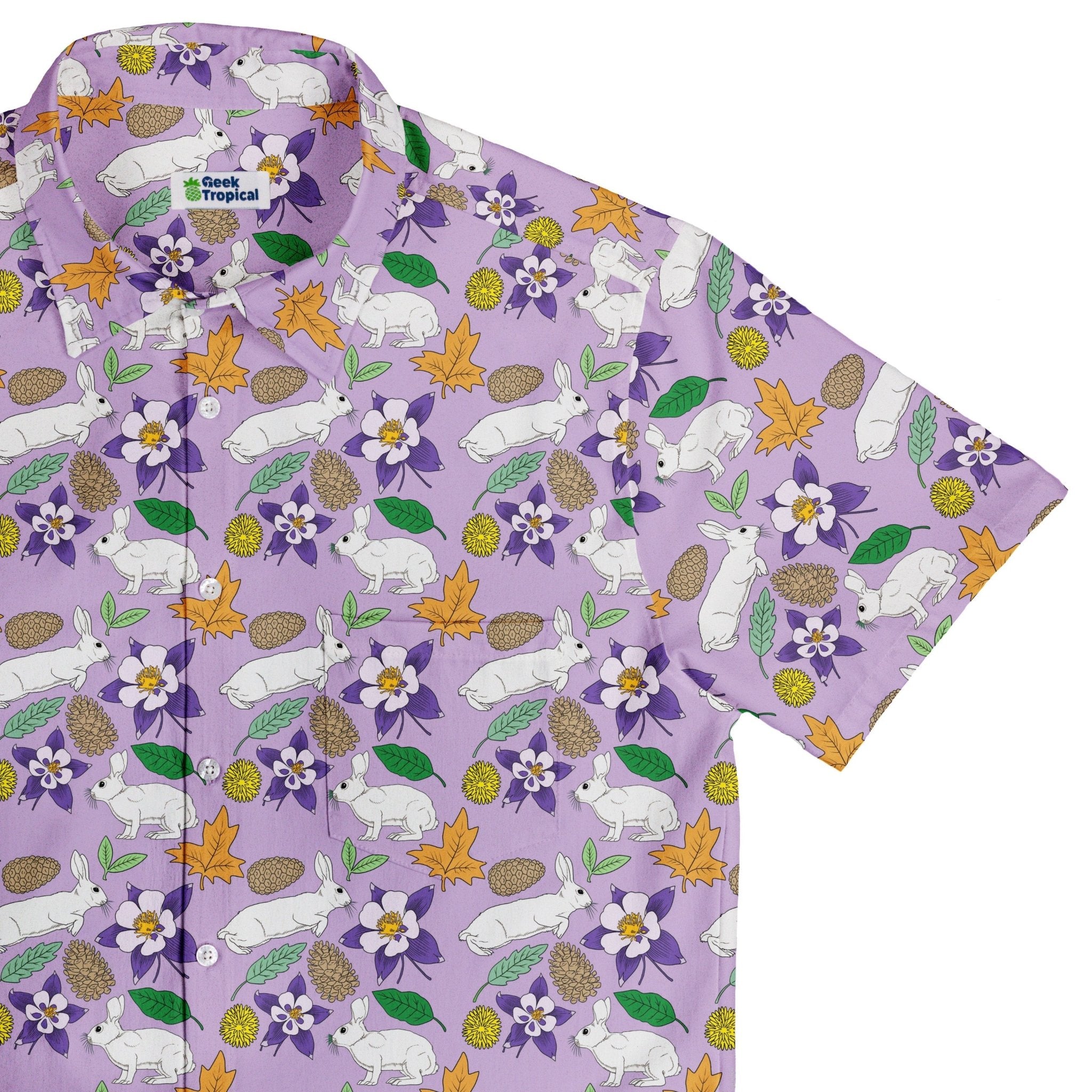 Spring Forest Purple Button Up Shirt Geek Nerd adult sizing animal patterns botany print