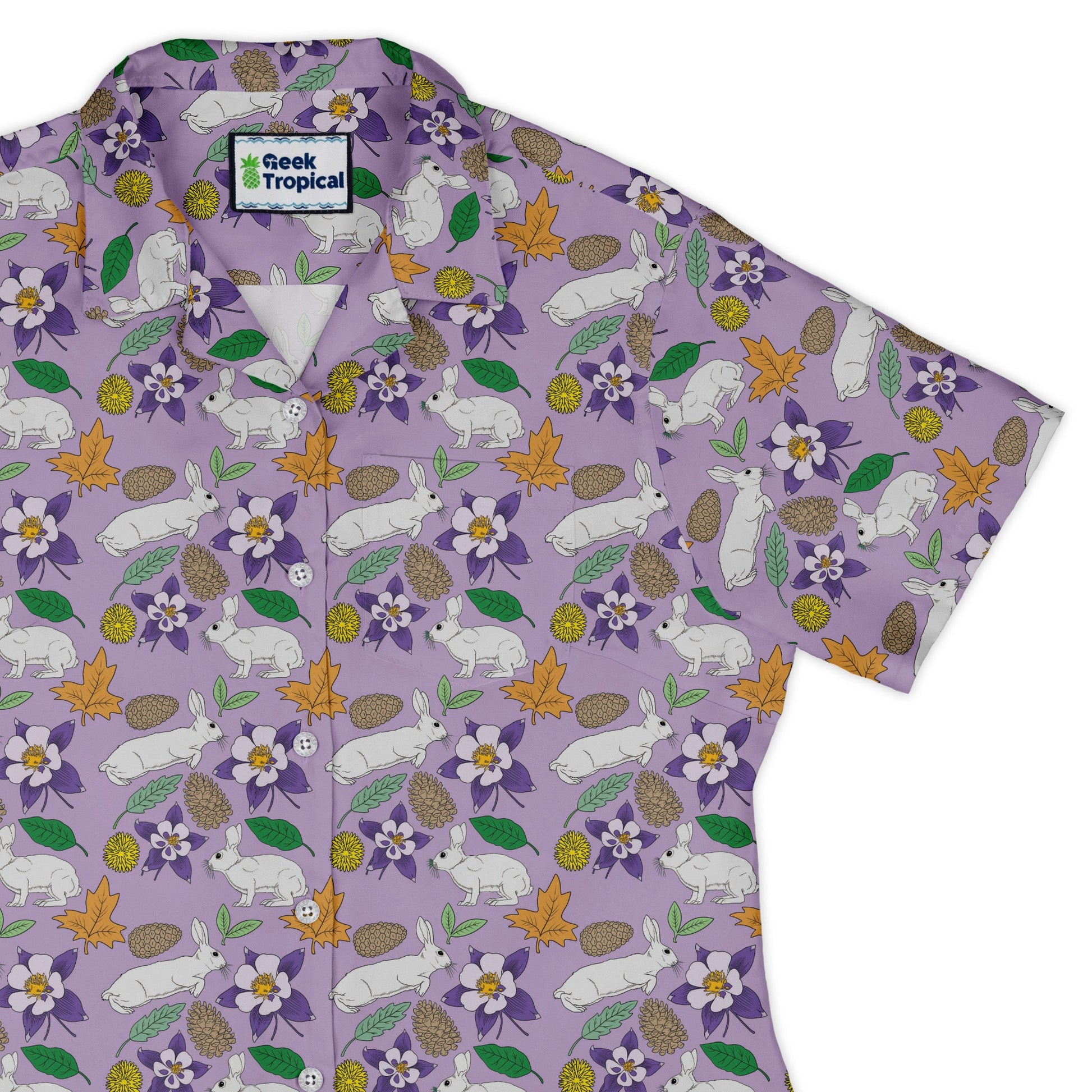 Spring Forest Purple Curvy Button Up Shirt Geek Nerd animal patterns botany print Design by Julie Kitzes