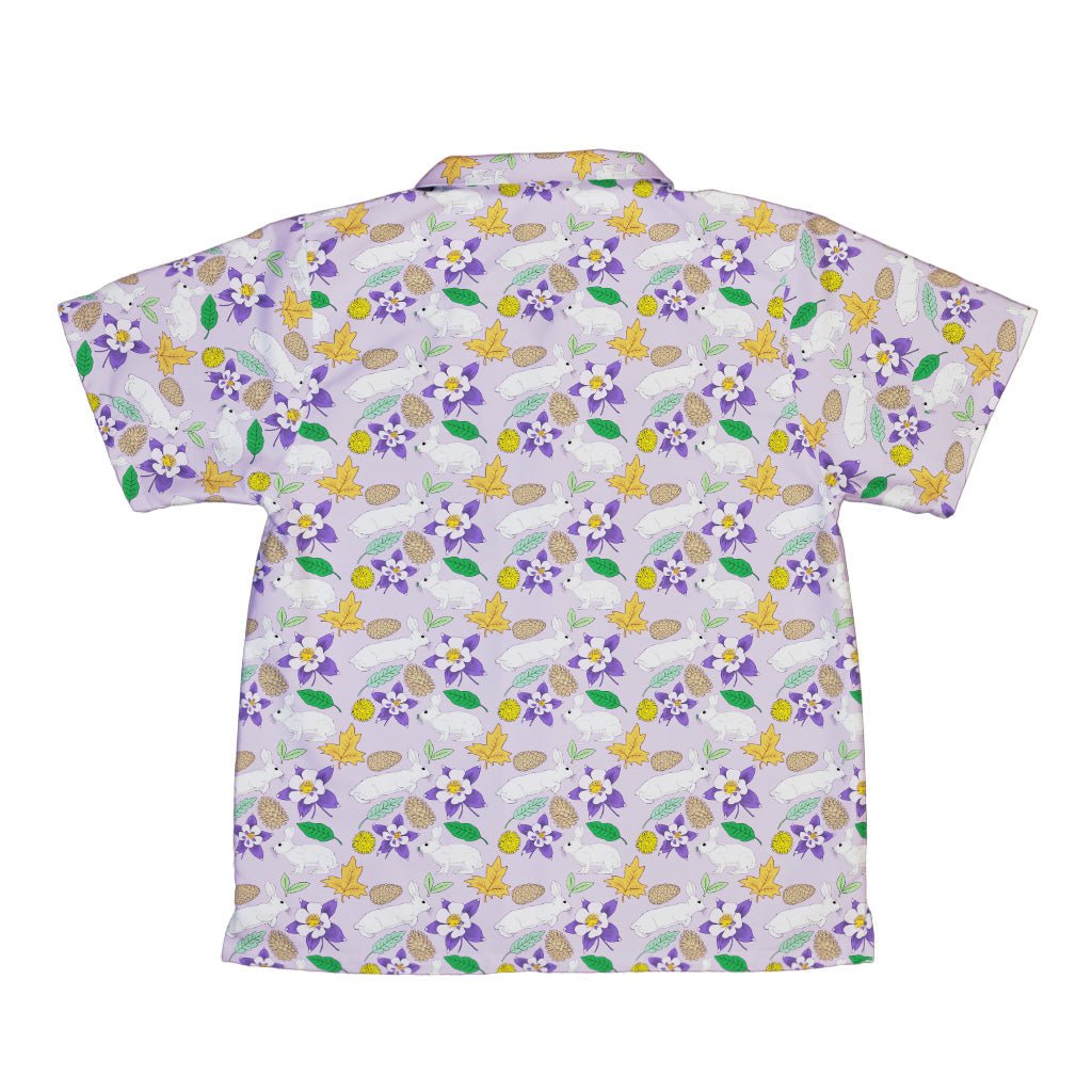 Spring Forest Purple Youth Hawaiian Shirt Geek Nerd animal patterns botany print Design by Julie Kitzes