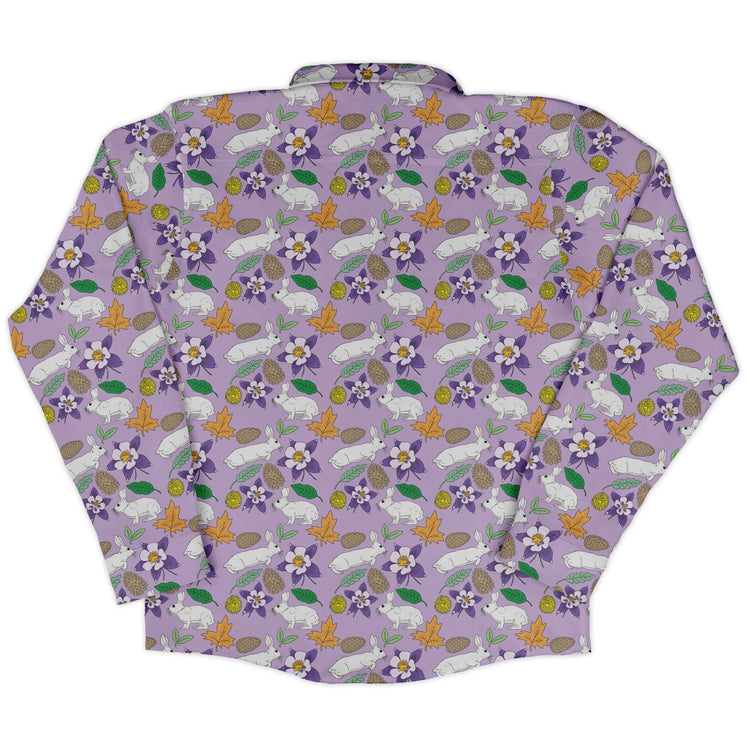 Spring forest purple Long Sleeve Button Up Shirt Geek Nerd adult sizing animal patterns botany print