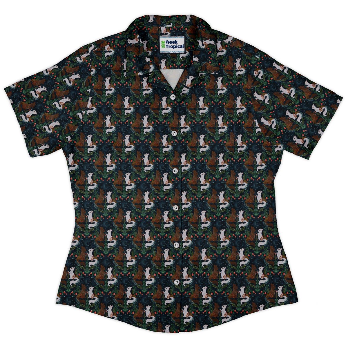 Squirrels in Love Curvy Button Up Shirt womens front
