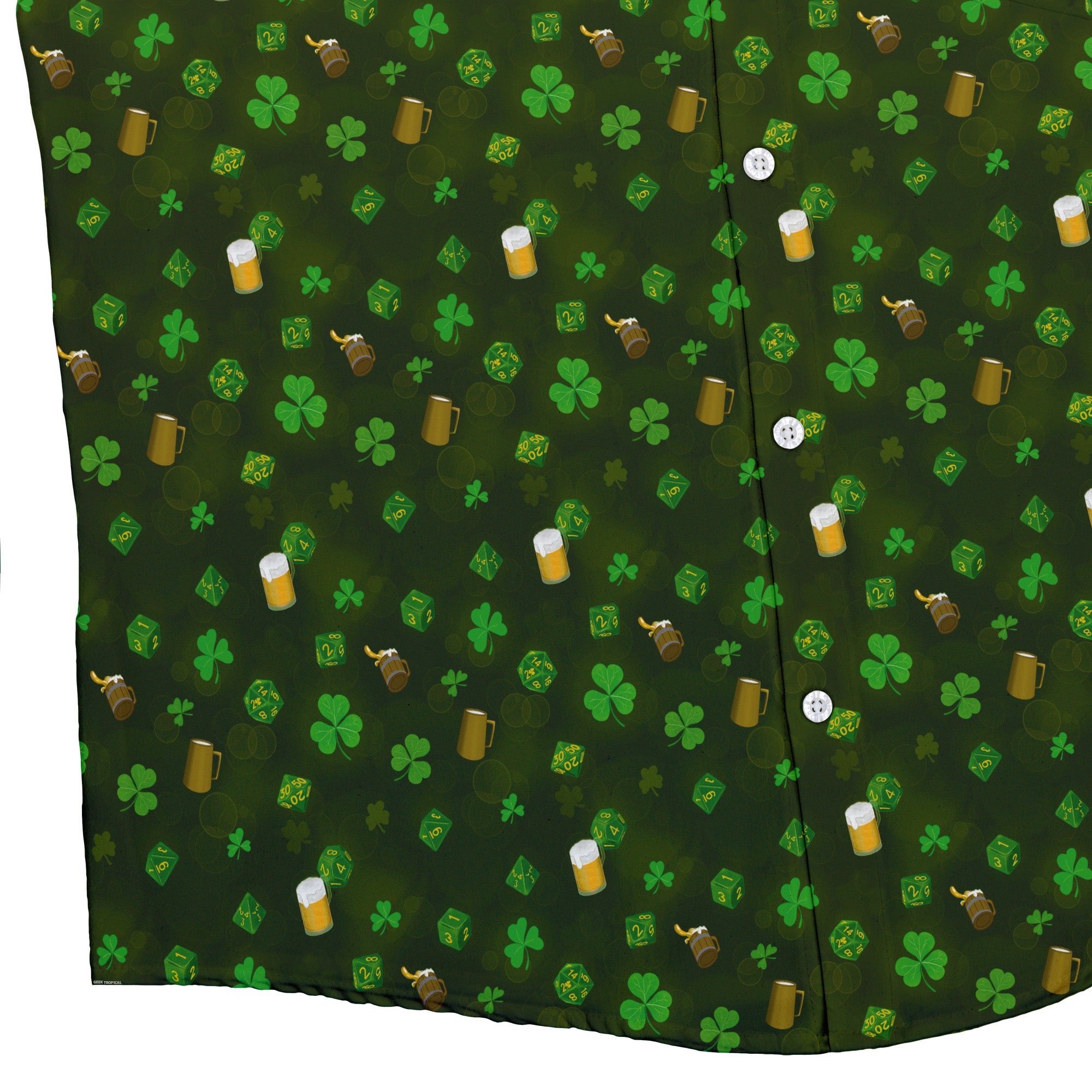 St. Patrick's Day DND Dice Button Up Shirt - adult sizing - Designs by Nathan - dnd & rpg print