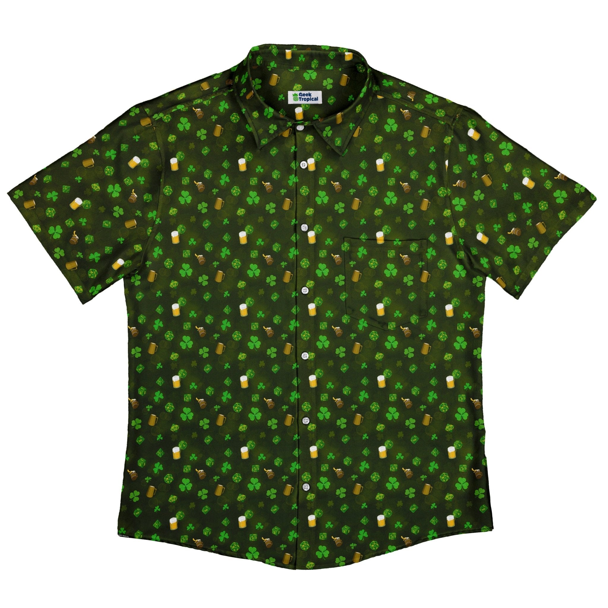 St. Patrick's Day DND Dice Button Up Shirt - adult sizing - Designs by Nathan - dnd & rpg print