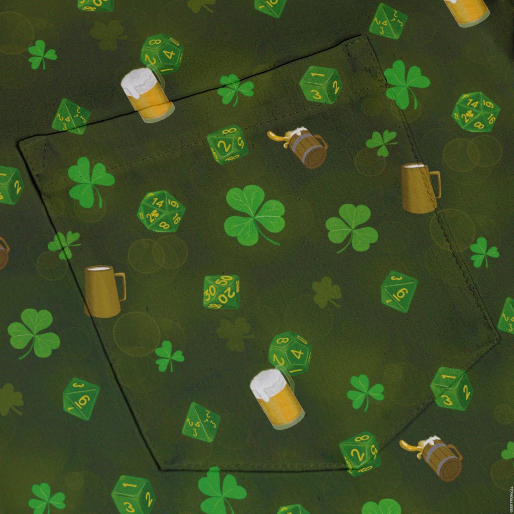 St. Patrick's Day DND Dice Button Up Shirt - adult sizing - Designs by Nathan - dnd & rpg print