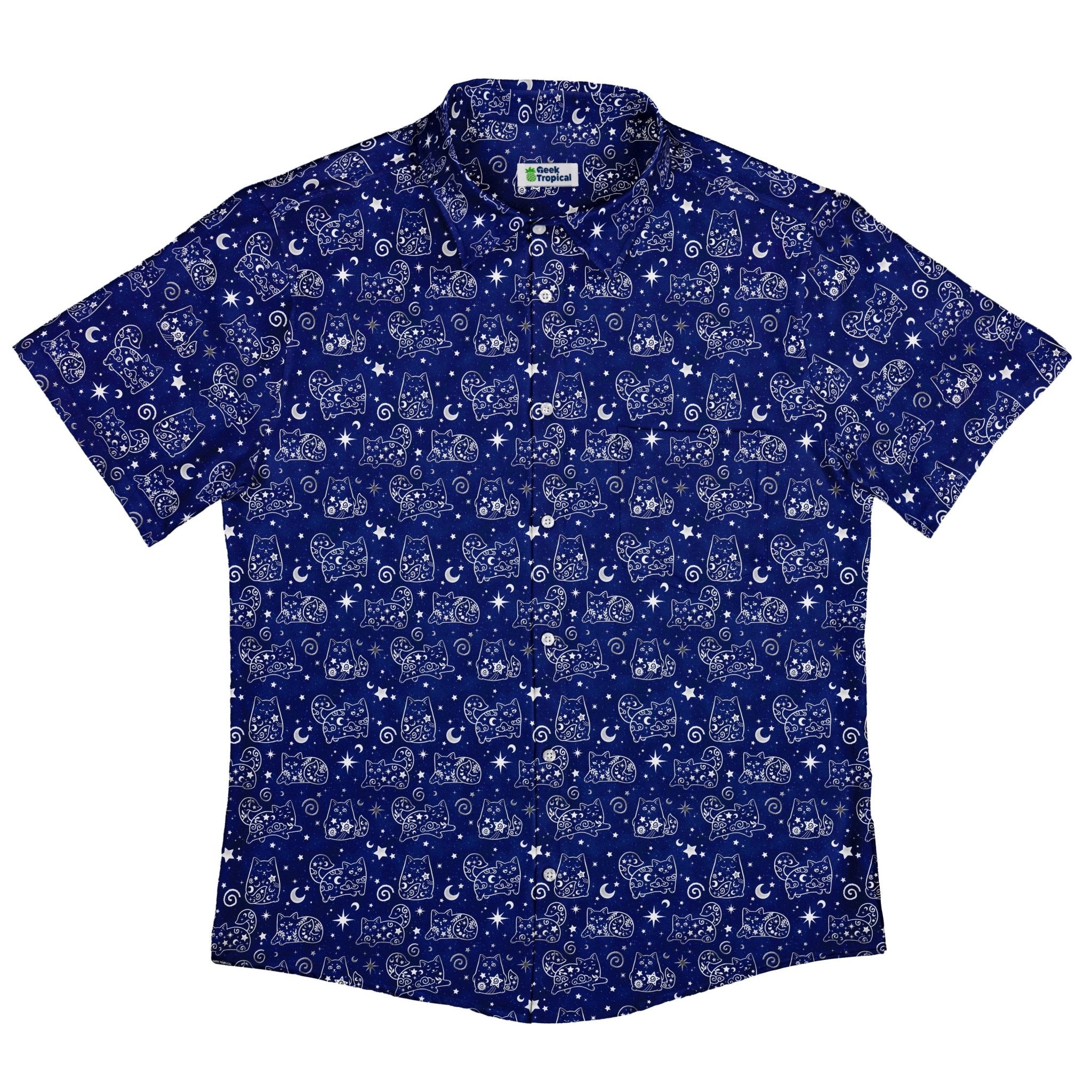 Star Cats Button Up Shirt - adult sizing - Animal Patterns - Design By Brigid Ashwood