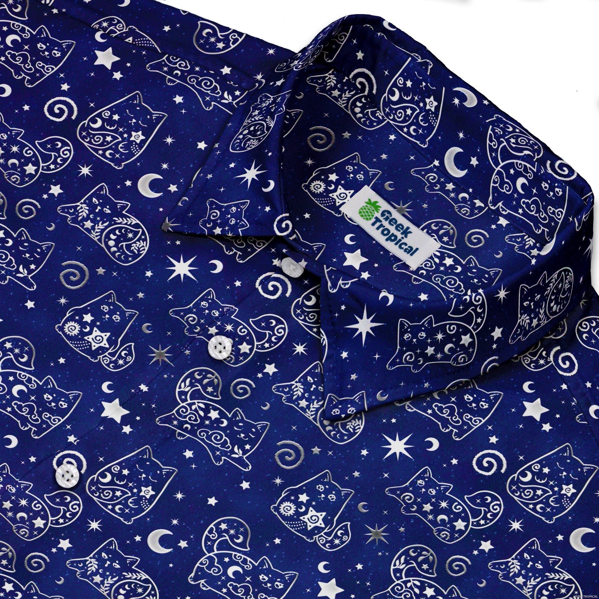 Star Cats Button Up Shirt - adult sizing - Animal Patterns - Design By Brigid Ashwood