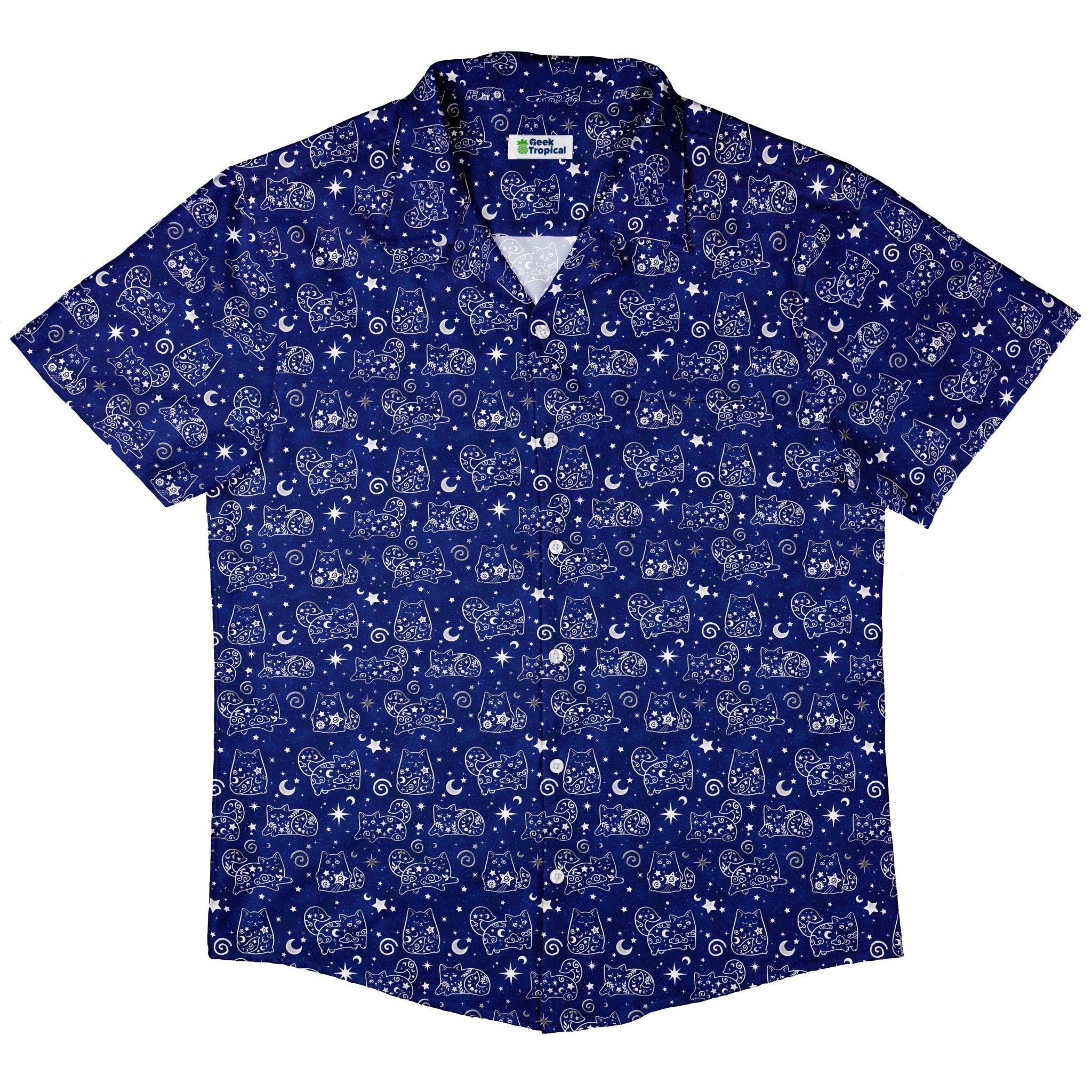 Star Cats Button Up Shirt - adult sizing - Animal Patterns - Design By Brigid Ashwood