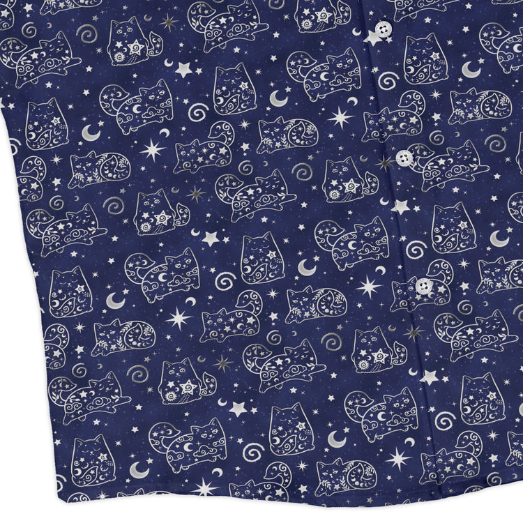 Star Cats Long Sleeve Button Up Shirt Geek Nerd adult sizing Animal Patterns Design By Brigid Ashwood