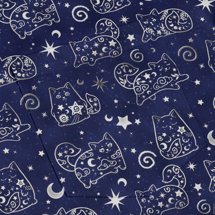 Star Cats Long Sleeve Button Up Shirt Geek Nerd adult sizing Animal Patterns Design By Brigid Ashwood