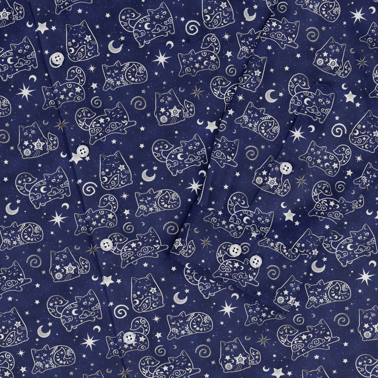 Star Cats Long Sleeve Button Up Shirt Geek Nerd adult sizing Animal Patterns Design By Brigid Ashwood
