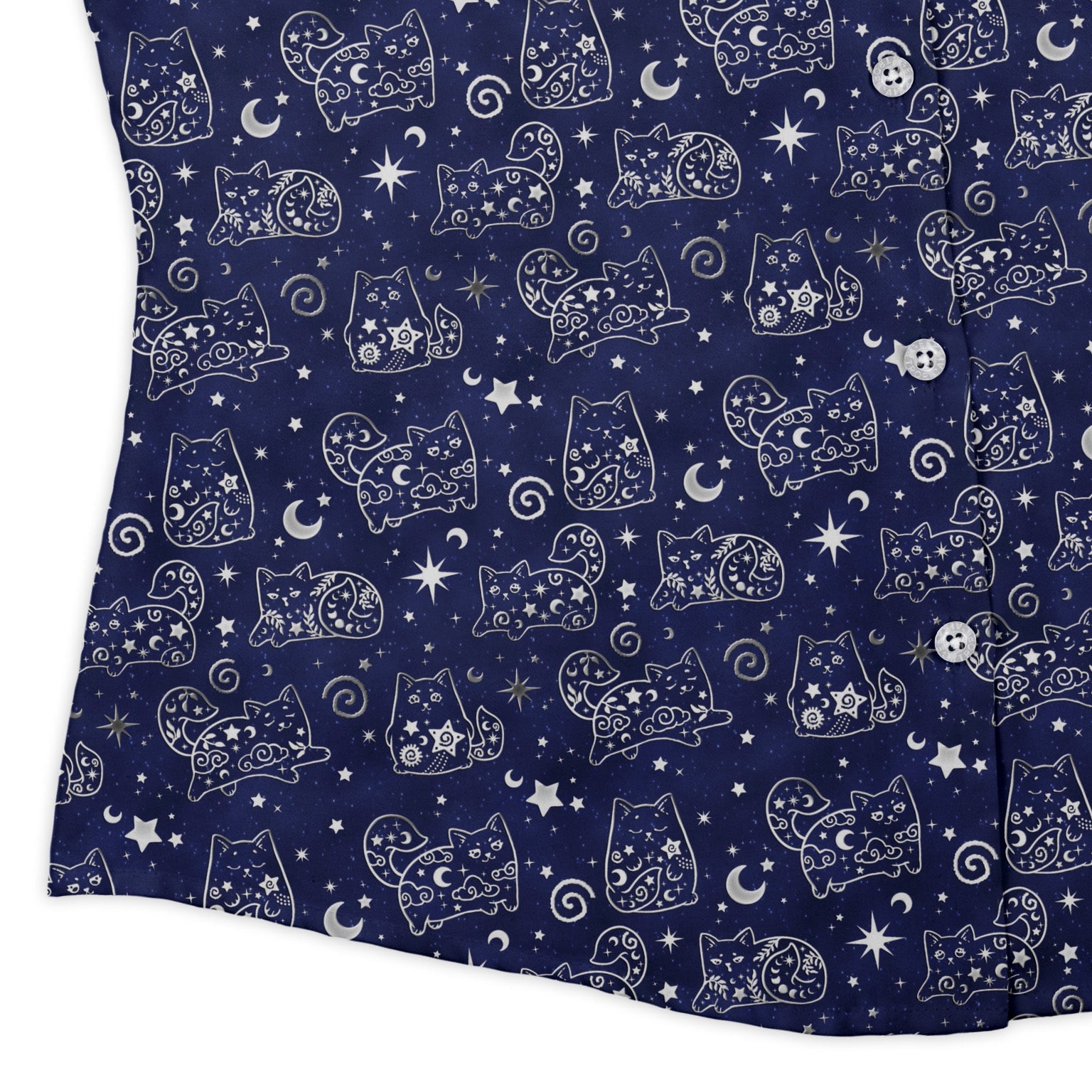 Star Cats Curvy Button Up Shirt Geek Nerd Animal Patterns Design By Brigid Ashwood outer space & astronaut print