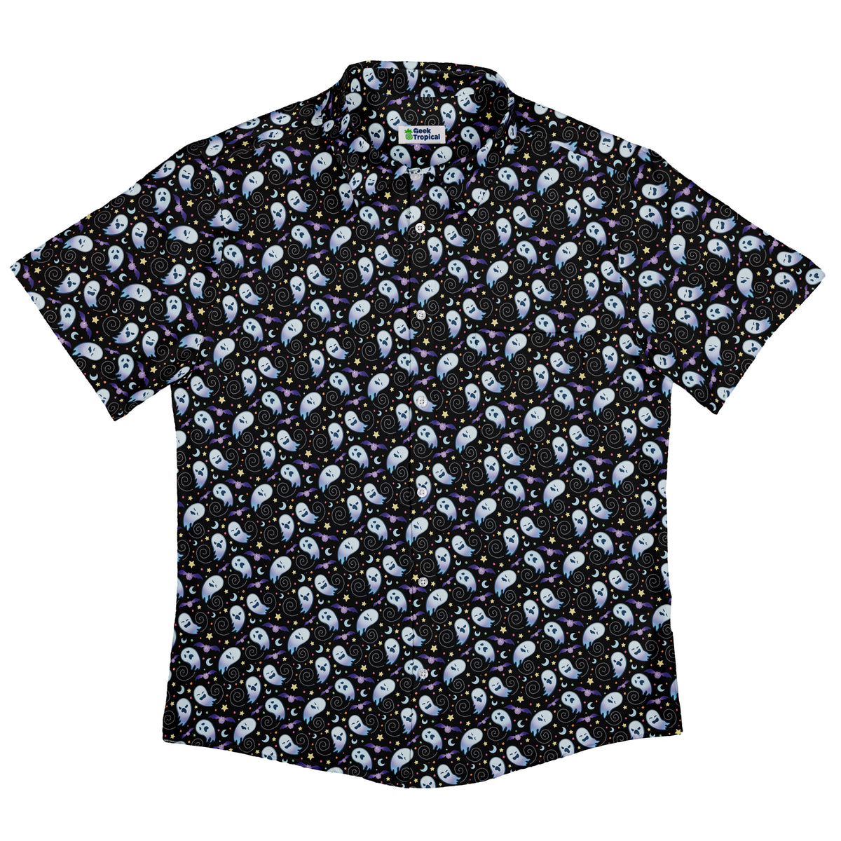Starry Night Halloween Button Up Shirt Flat Front