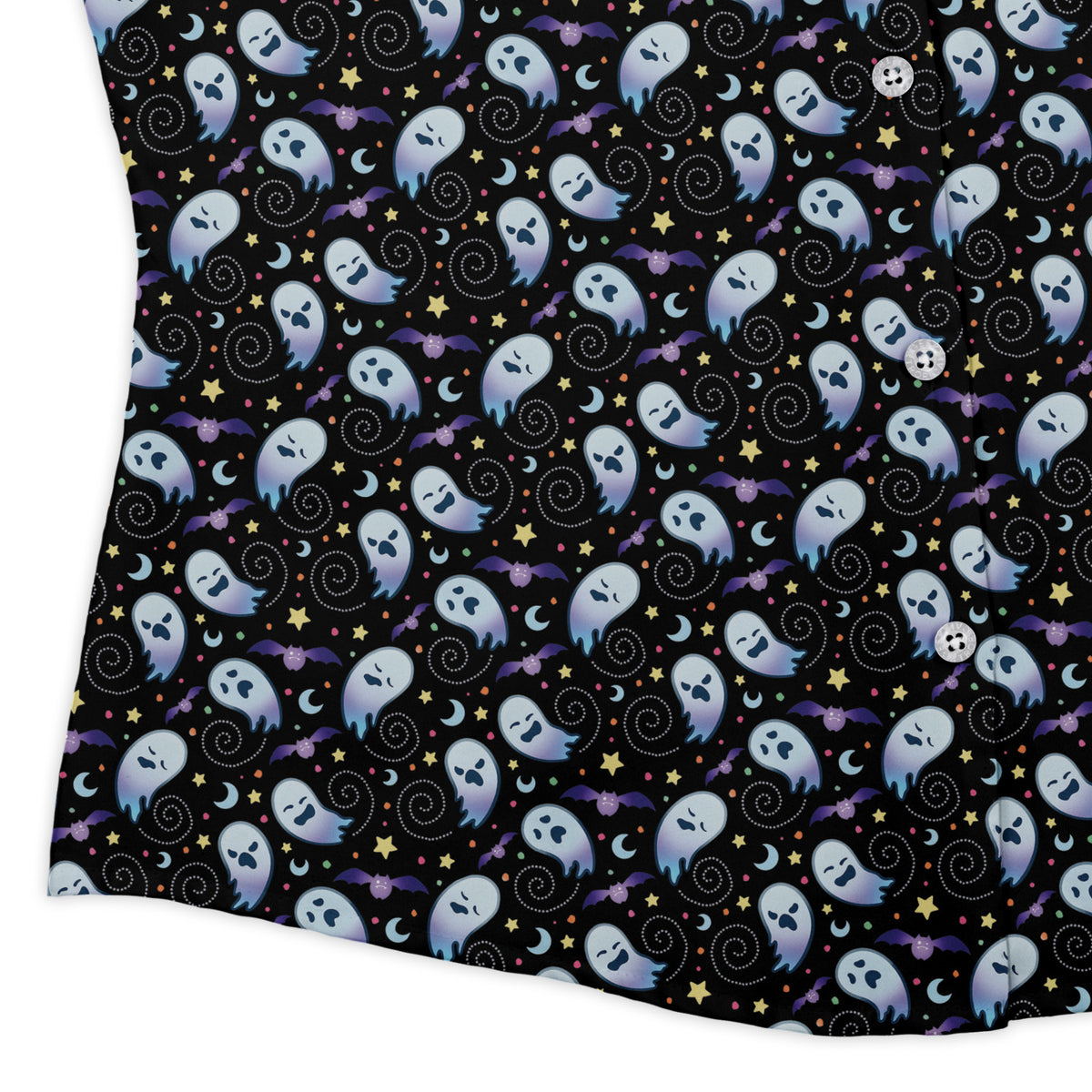 Starry Night Halloween Curvy Button Up Shirt womens corner
