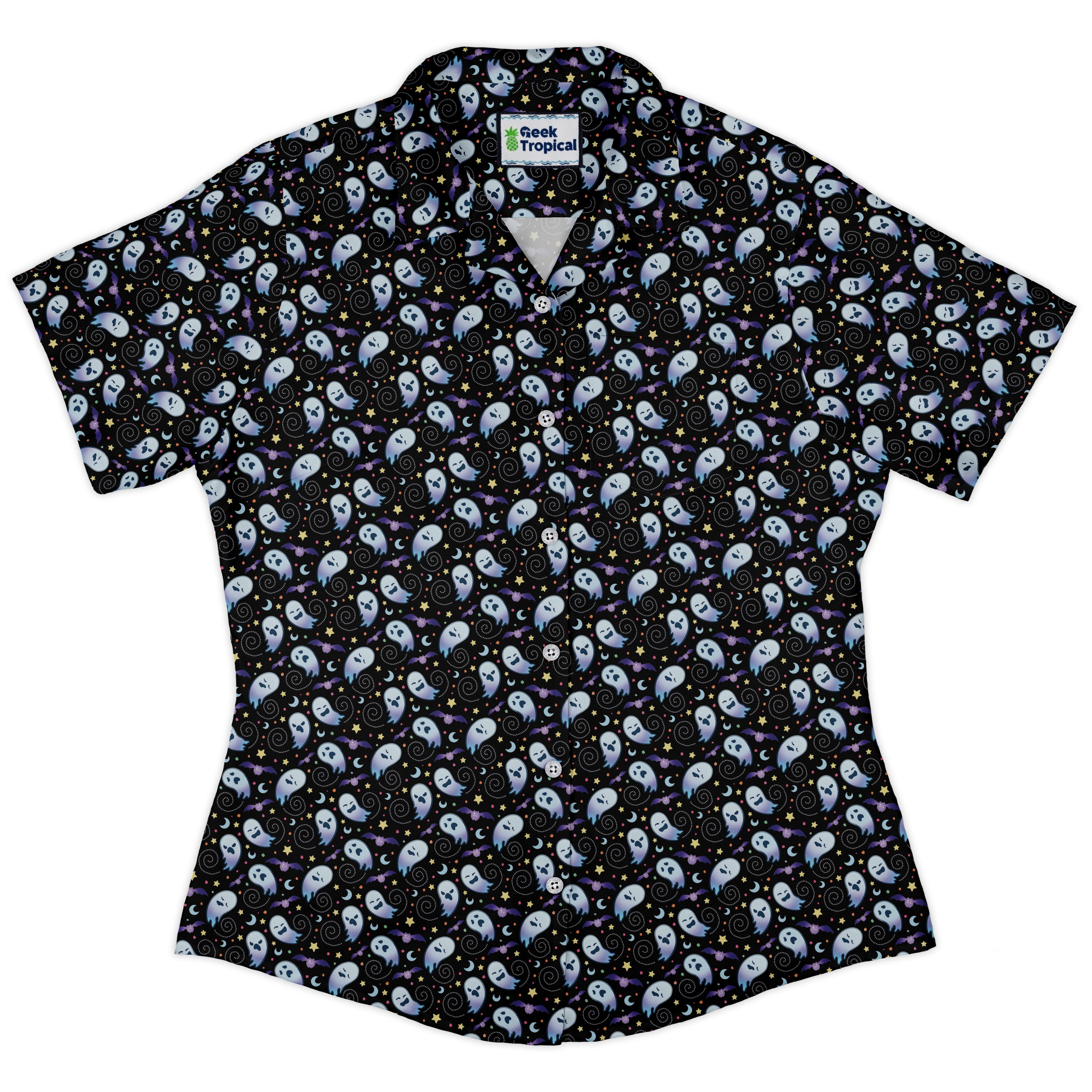 Starry Night Halloween Curvy Button Up Shirt womens front
