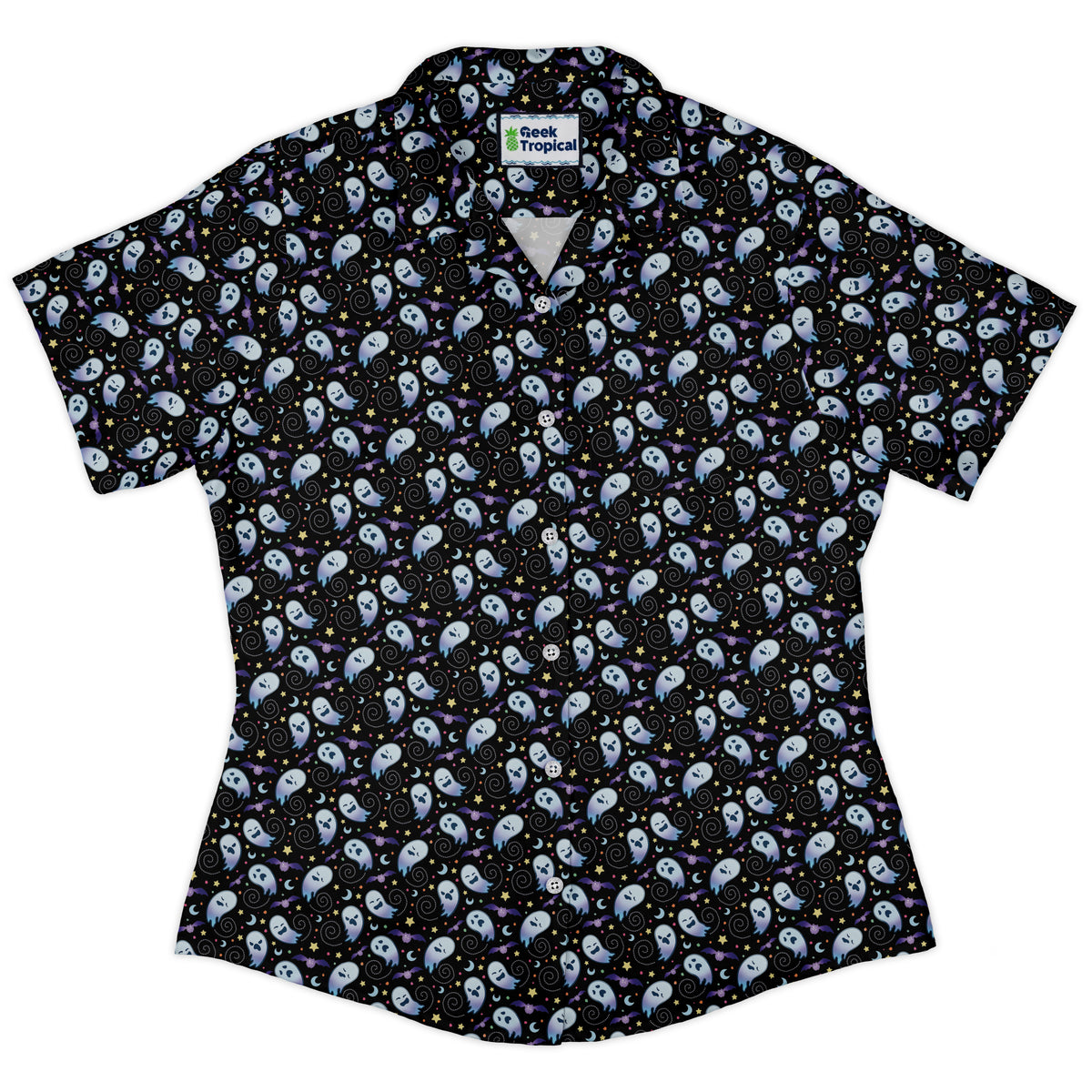 Starry Night Halloween Curvy Button Up Shirt womens front
