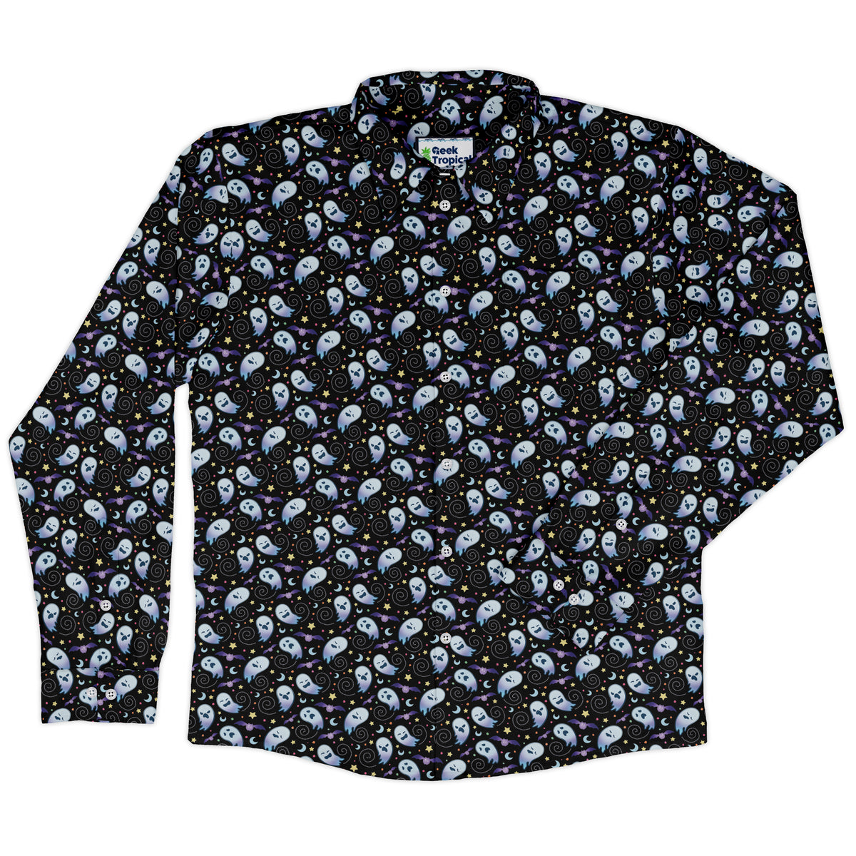 Starry Night Halloween Long Sleeve Button Up Shirt Old Long Sleeve Button Up Shirt front