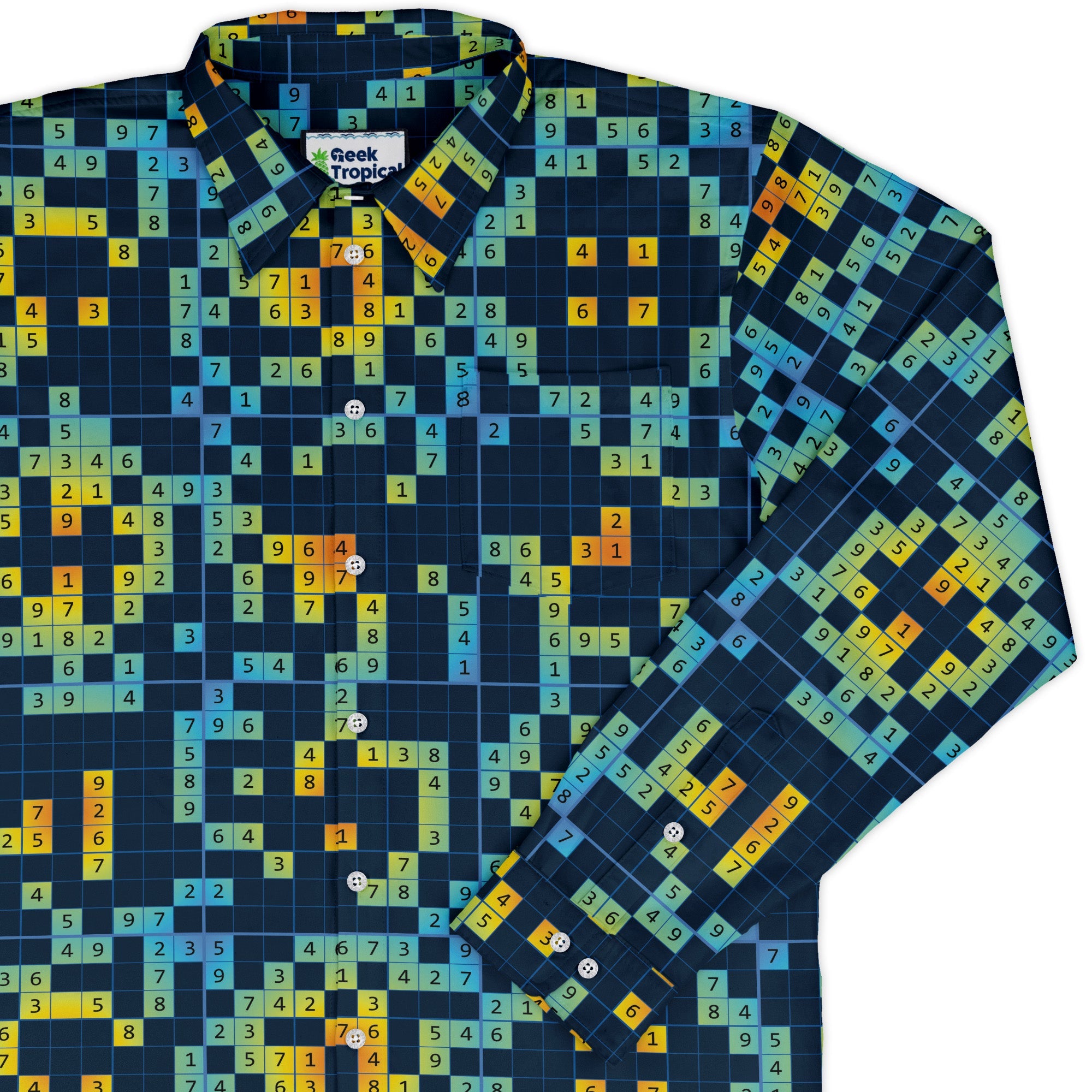 Sudoku Math Puzzle Long Sleeve Button Up Shirt