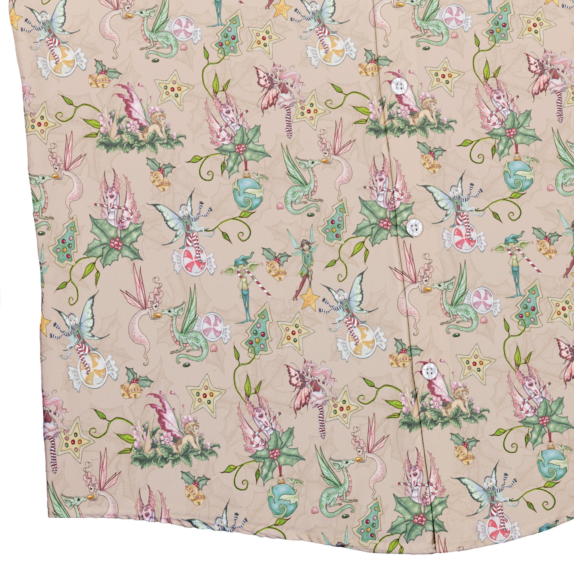 Sugarplum Dragonlings Pink Button Up Shirt Bottom Corner