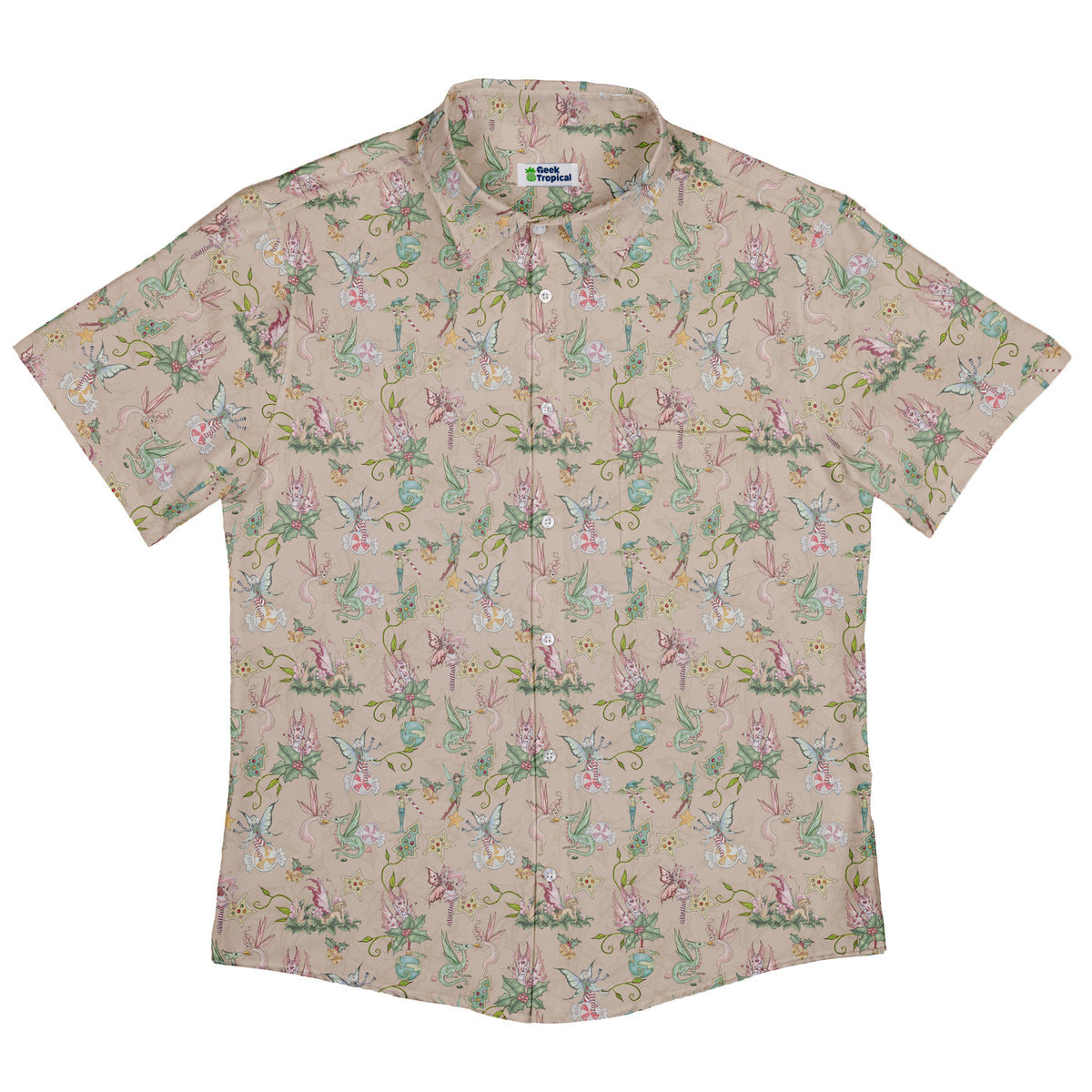 Sugarplum Dragonlings Pink Button Up Shirt Flat Front