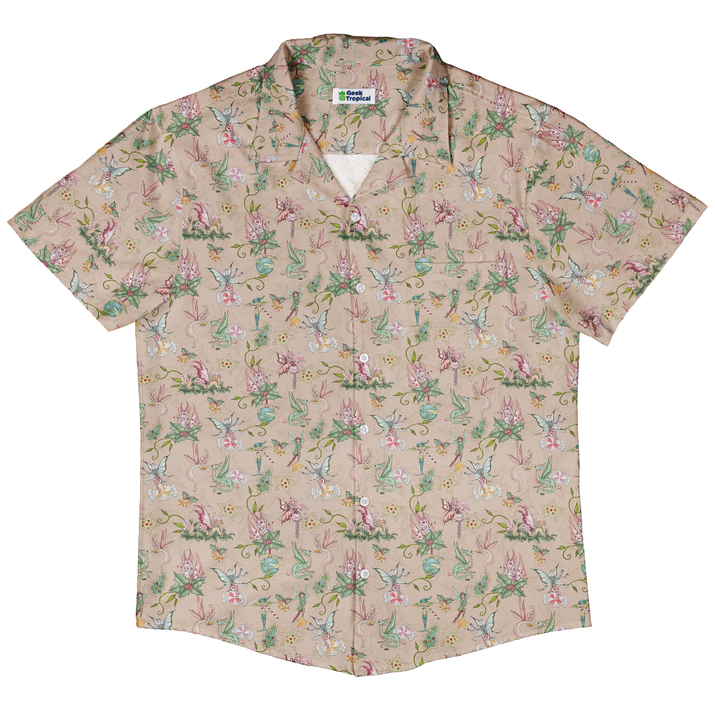Sugarplum Dragonlings Pink Button Up Shirt Hawaiian Front