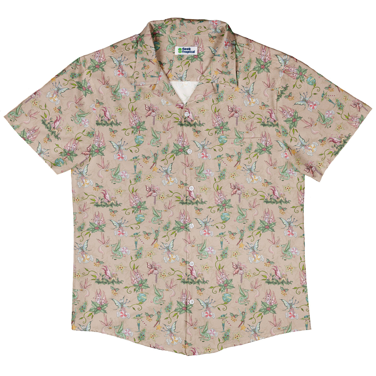 Sugarplum Dragonlings Pink Button Up Shirt Hawaiian Front