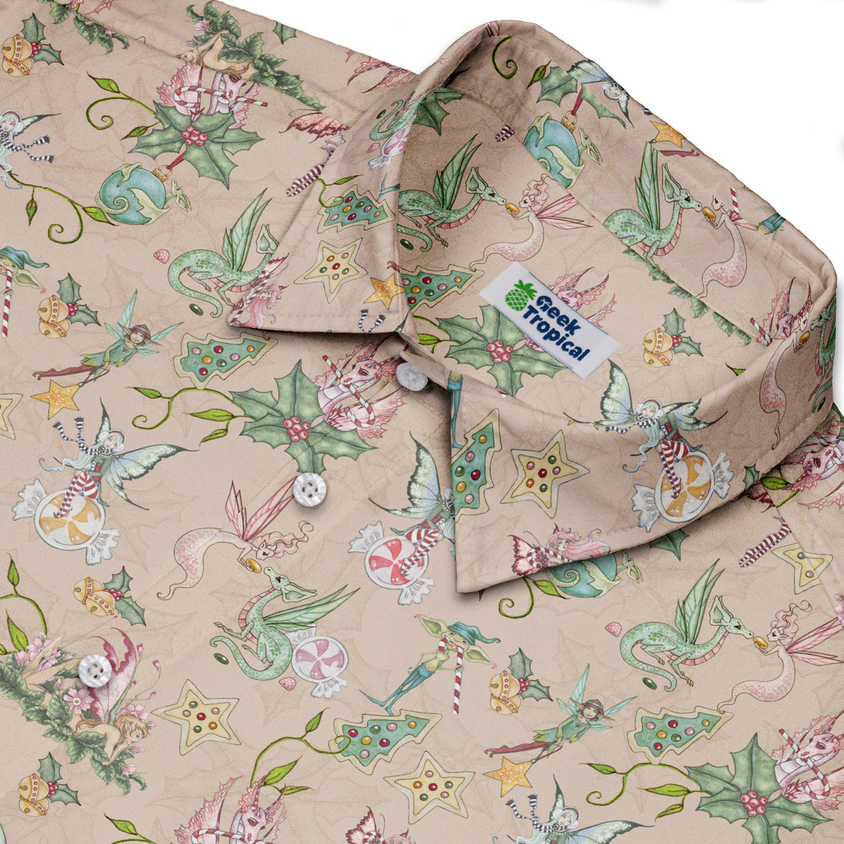 Sugarplum Dragonlings Pink Button Up Shirt Neck