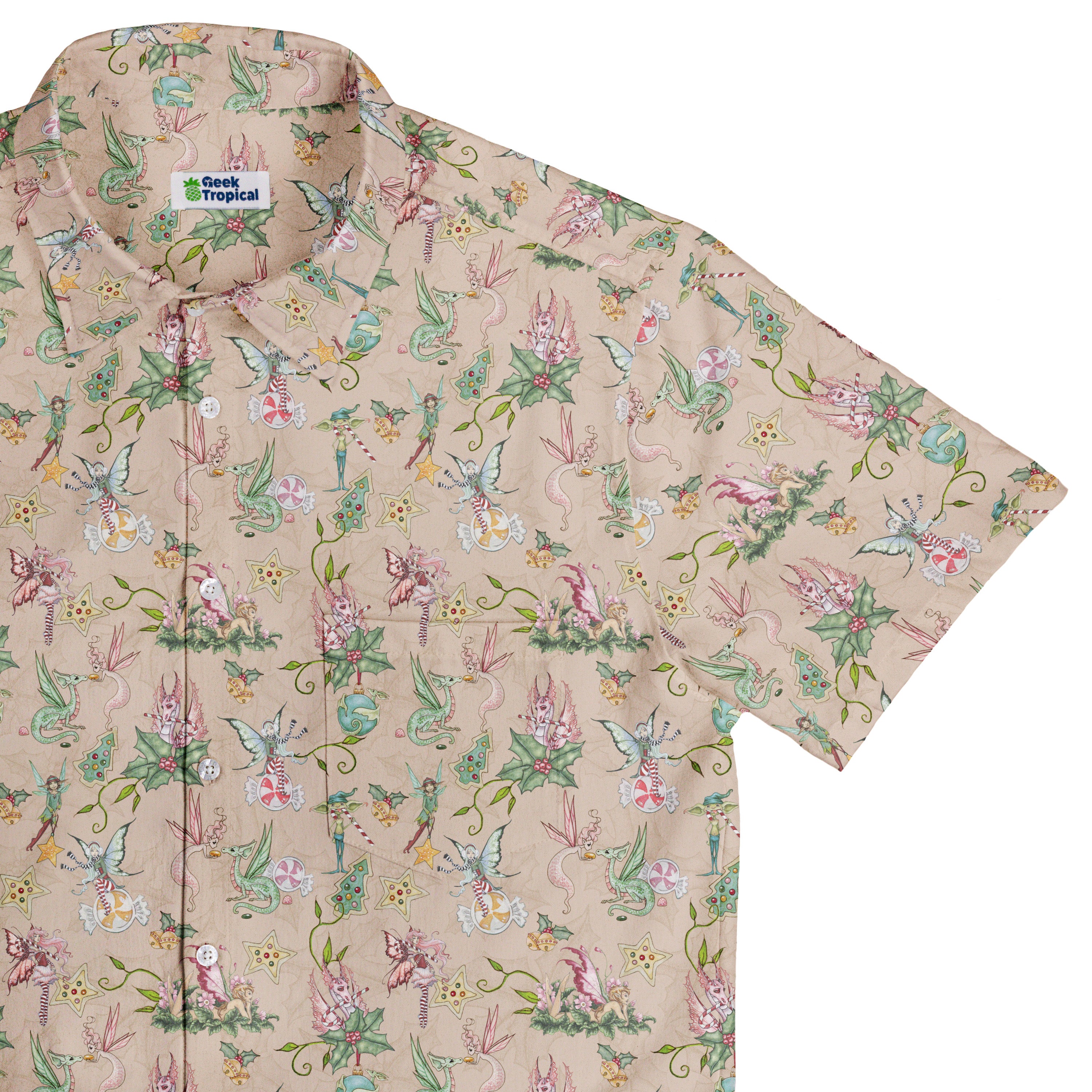 Sugarplum Dragonlings Pink Button Up Shirt Top Corner